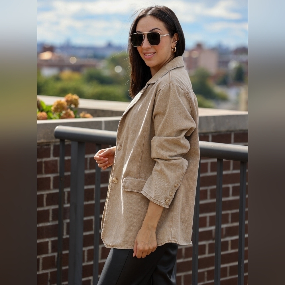 Le Lis Tan Denim Button Front Blazer Jacket